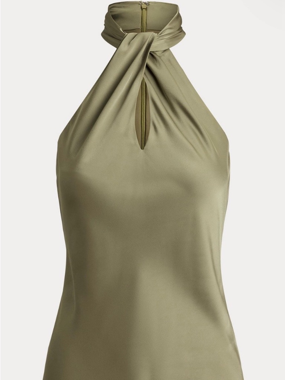 Lauren Ralph Lauren Olive Green Satin Halter Camisole